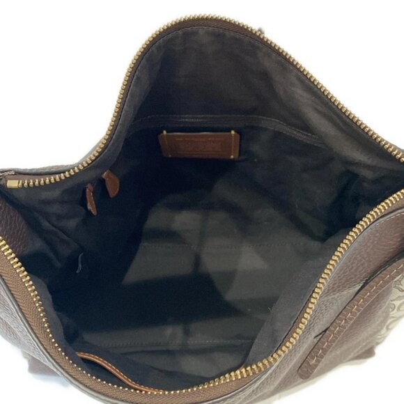 Auth COACH Signature 4645 Dark Brown Light gray Leather Jacquard - Shoulder Bag - Picture 8 of 12